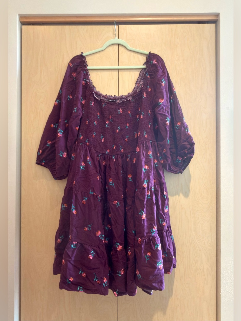 Torrid smocked mini dress, purple pink floral, sz 4